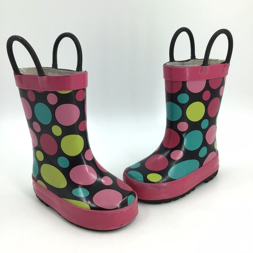 Western Chief Youth Girls Size US 5 UK 4 Dot Party-Black Rain Boots Play Water